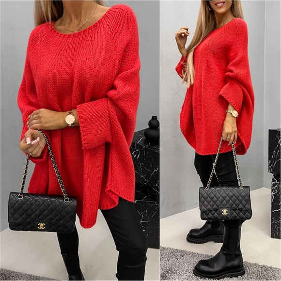 Aspen Batwing Knit Sweater - Red - Picture 2 of 6